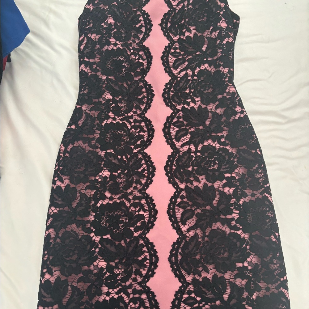 Tommy Hilfiger Black and Pink Strapless Sheath Dress